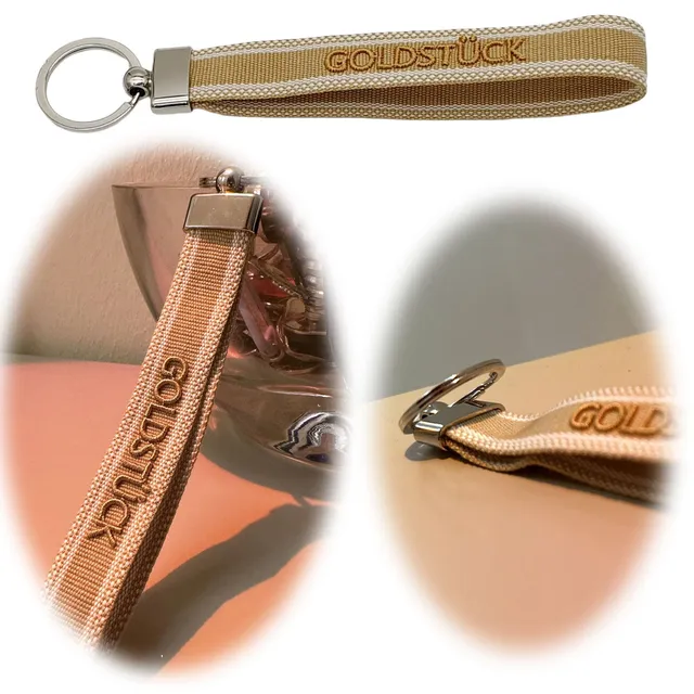 LS-LebenStil Goldstück Schlüsselanhänger Stoff beige gold