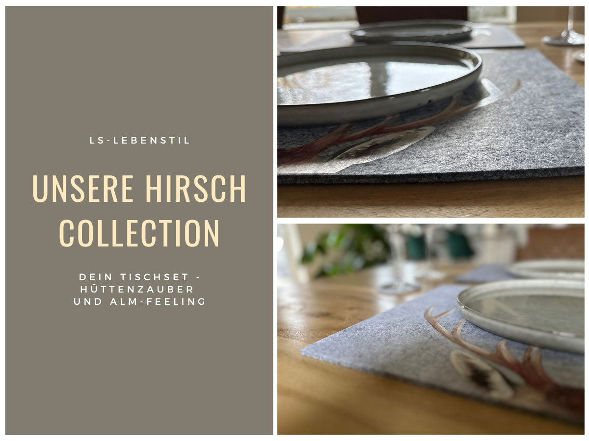 LS-LebenStil Küche & Haushalt Tischset Filz Hirsch Hellgrau 45cm 2er