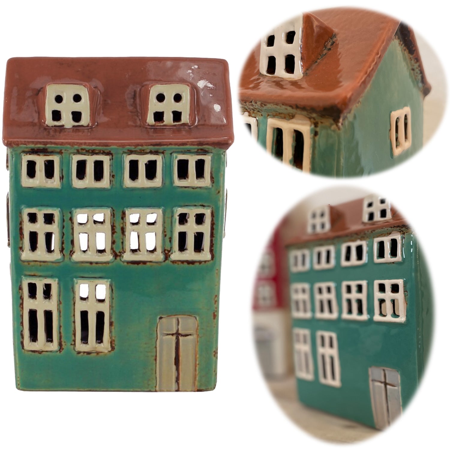 LS-LebenStil Aarhus Teelichthaus Keramik Fachwerk 17cm