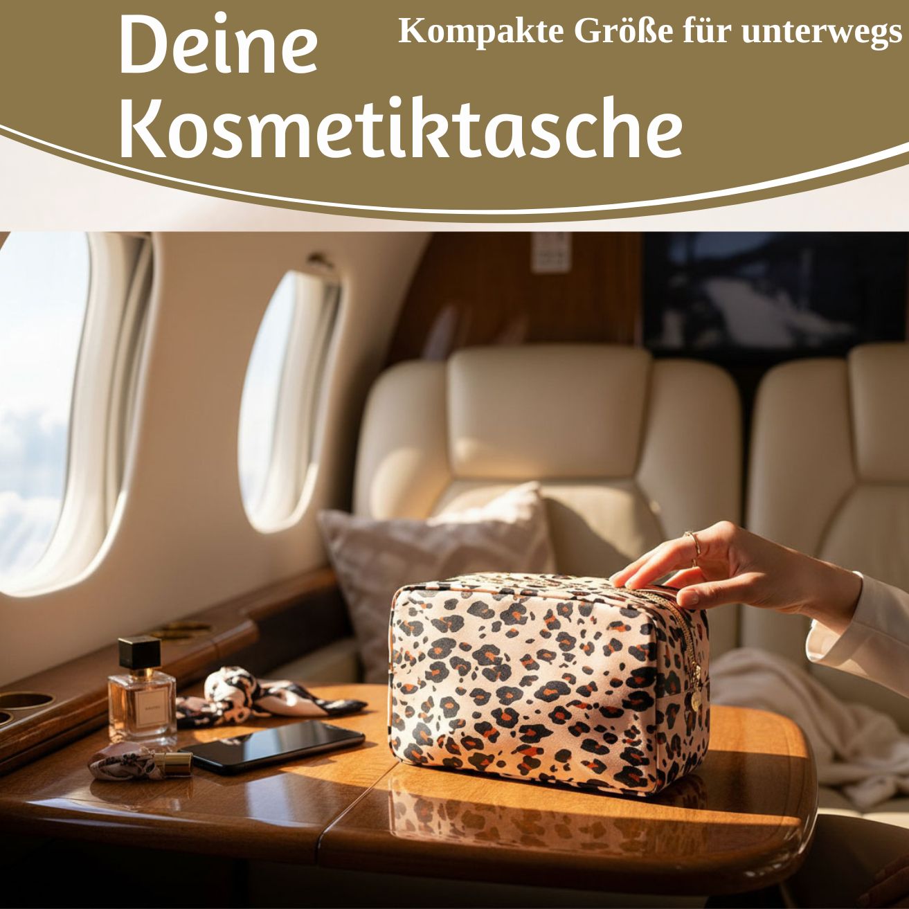 LS-LebenStil Romy Kulturtasche Leo Beige Nylon 26cm