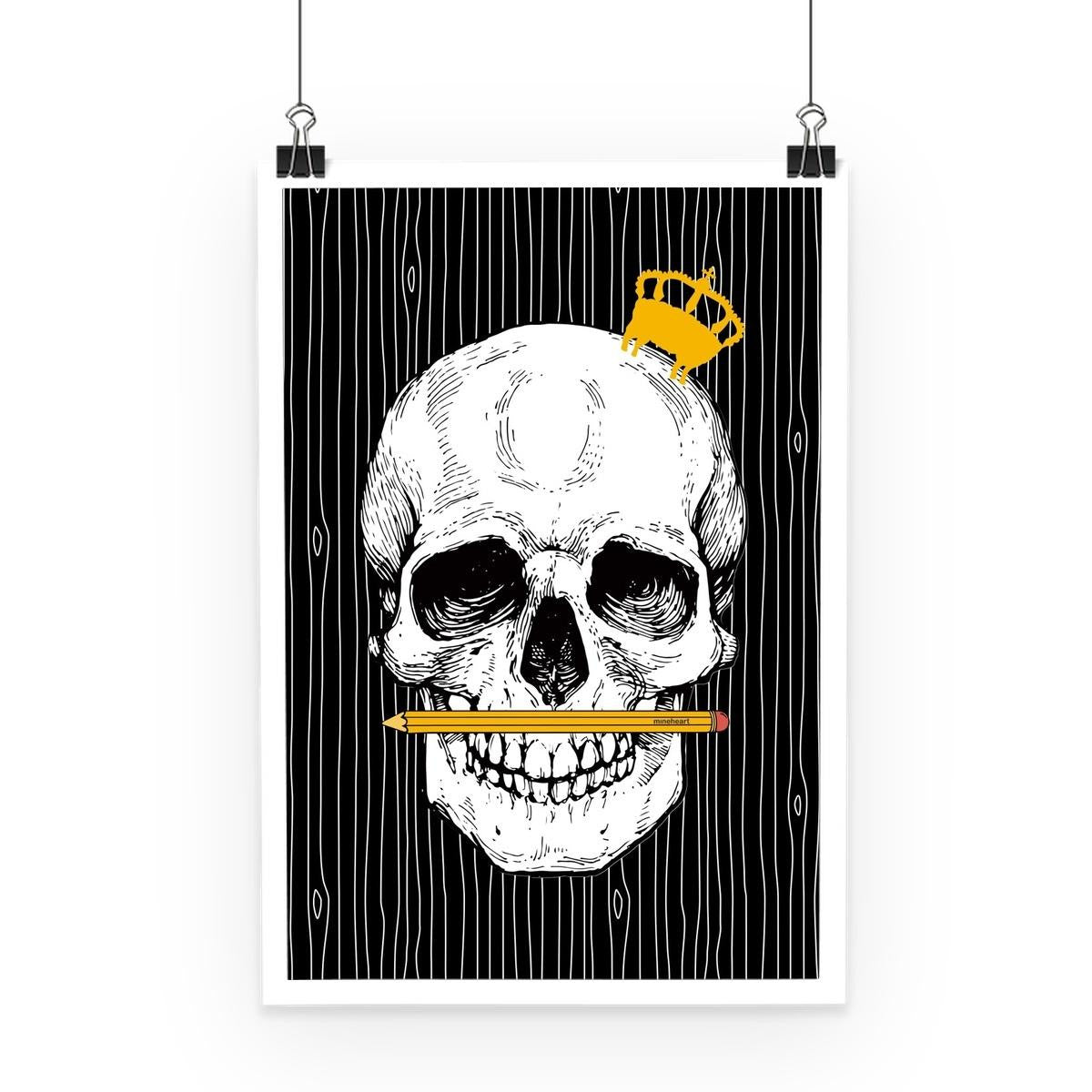 Mineheart Wall Art Pencil Skull Poster A2 Schwarz Orange