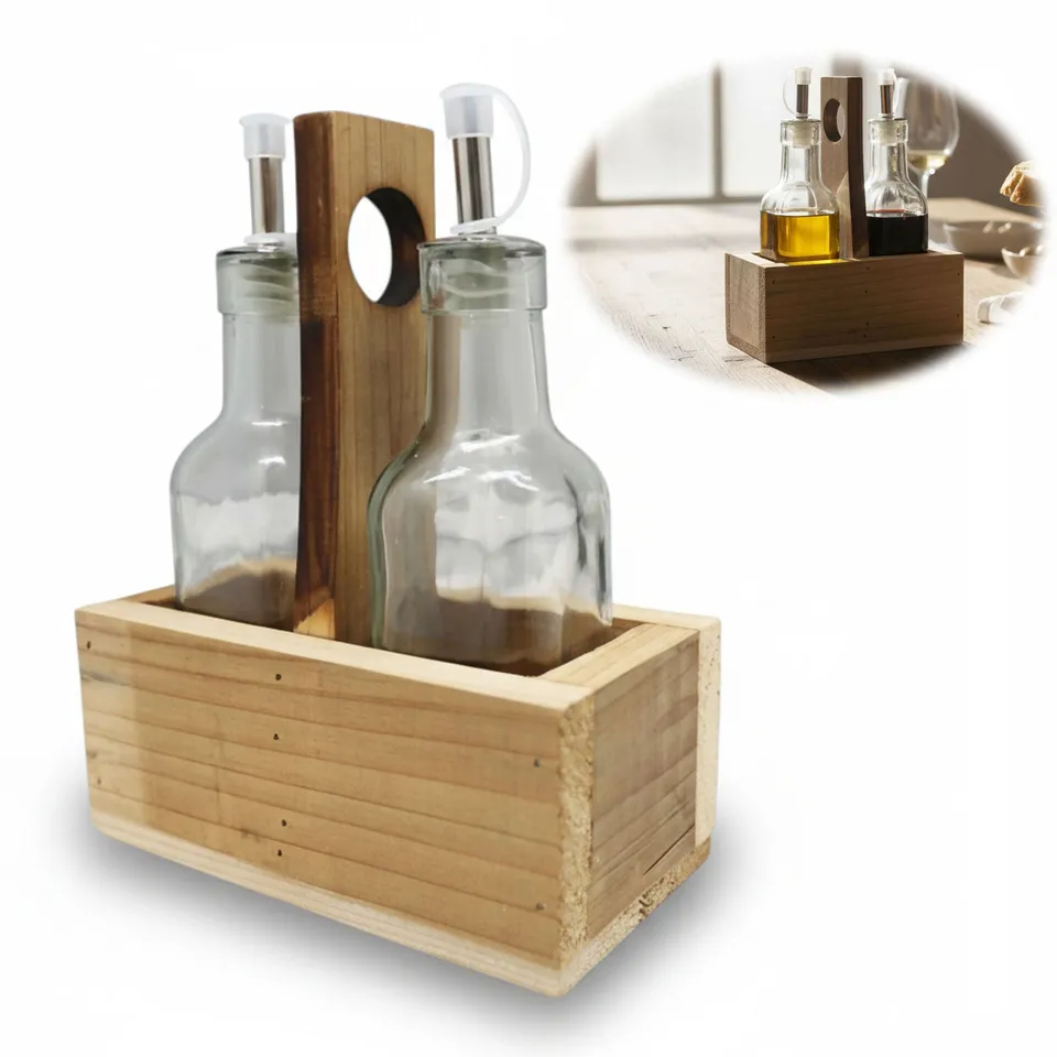LS-LebenStil Küche & Haushalt Holz Menage Ölspender 2x 200ml