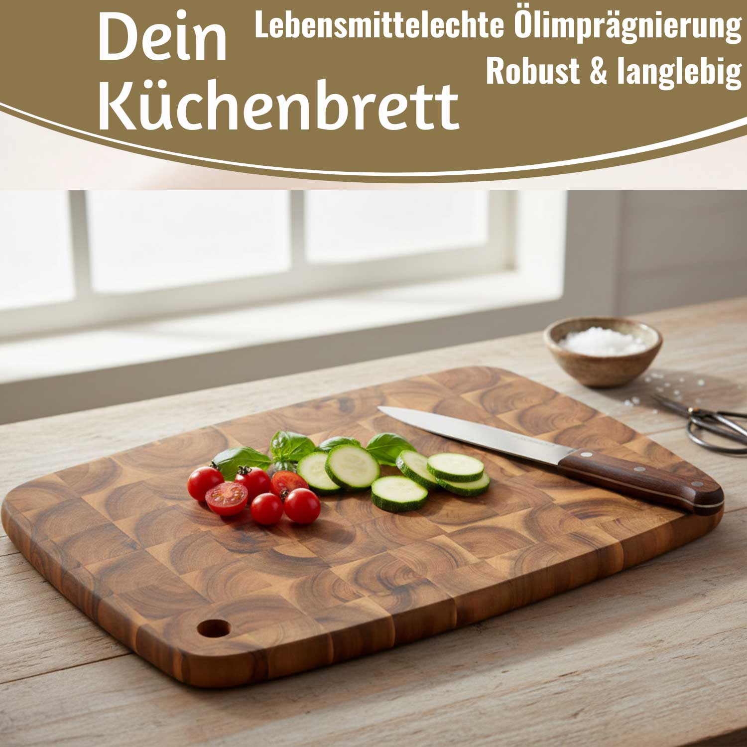 LS-LebenStil Küche & Haushalt Schneidebrett Akazie 40cm Stirnholz