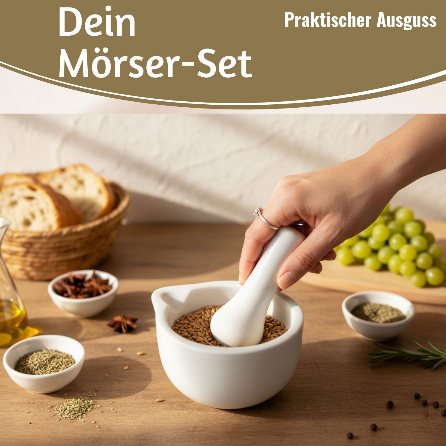 LS-LebenStil Küche & Haushalt Mörser mit Stößel Weiß Keramik Ø12cm