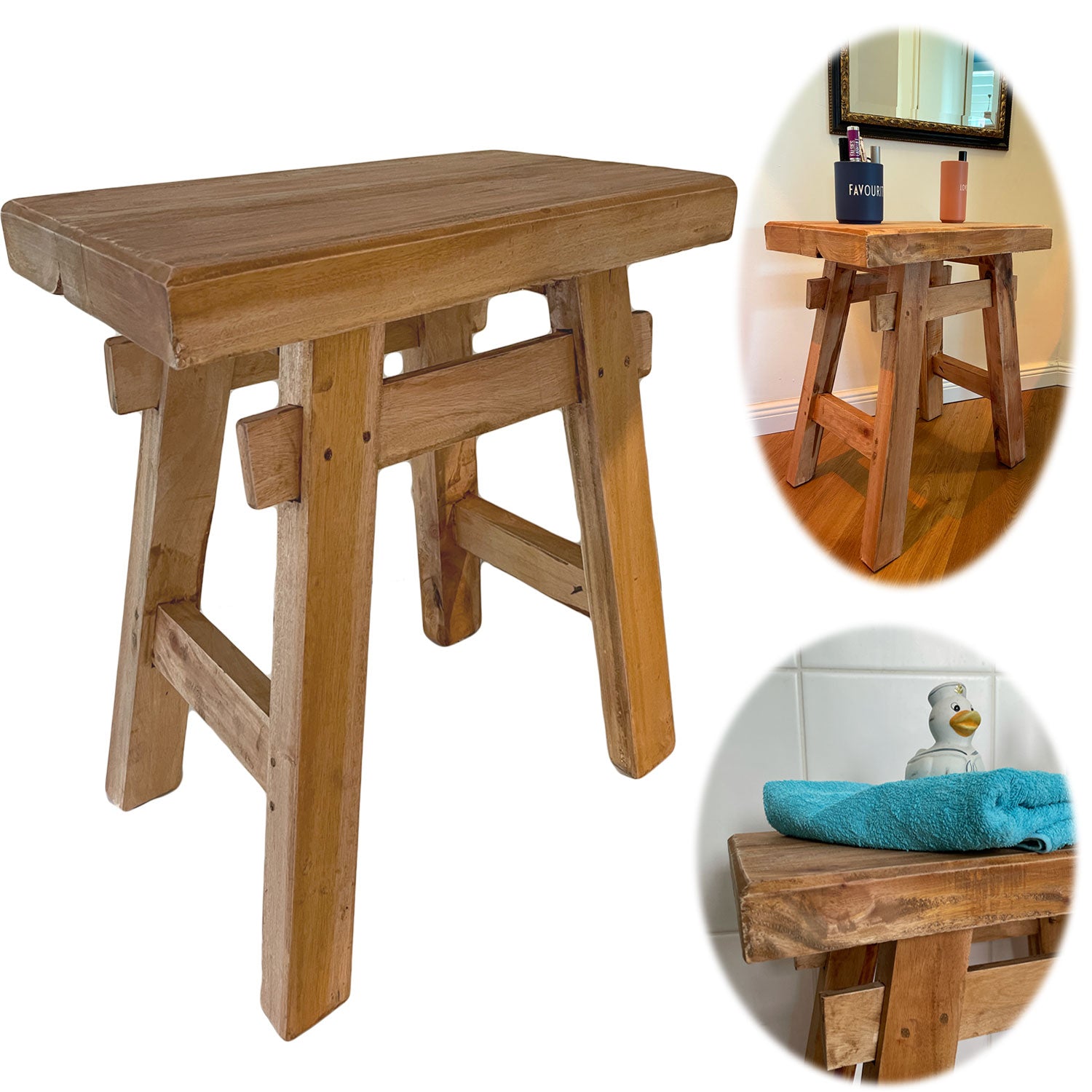 LS-LebenStil Möbel & Wohnen XL Holzhocker Teak 50cm Sitzhocker
