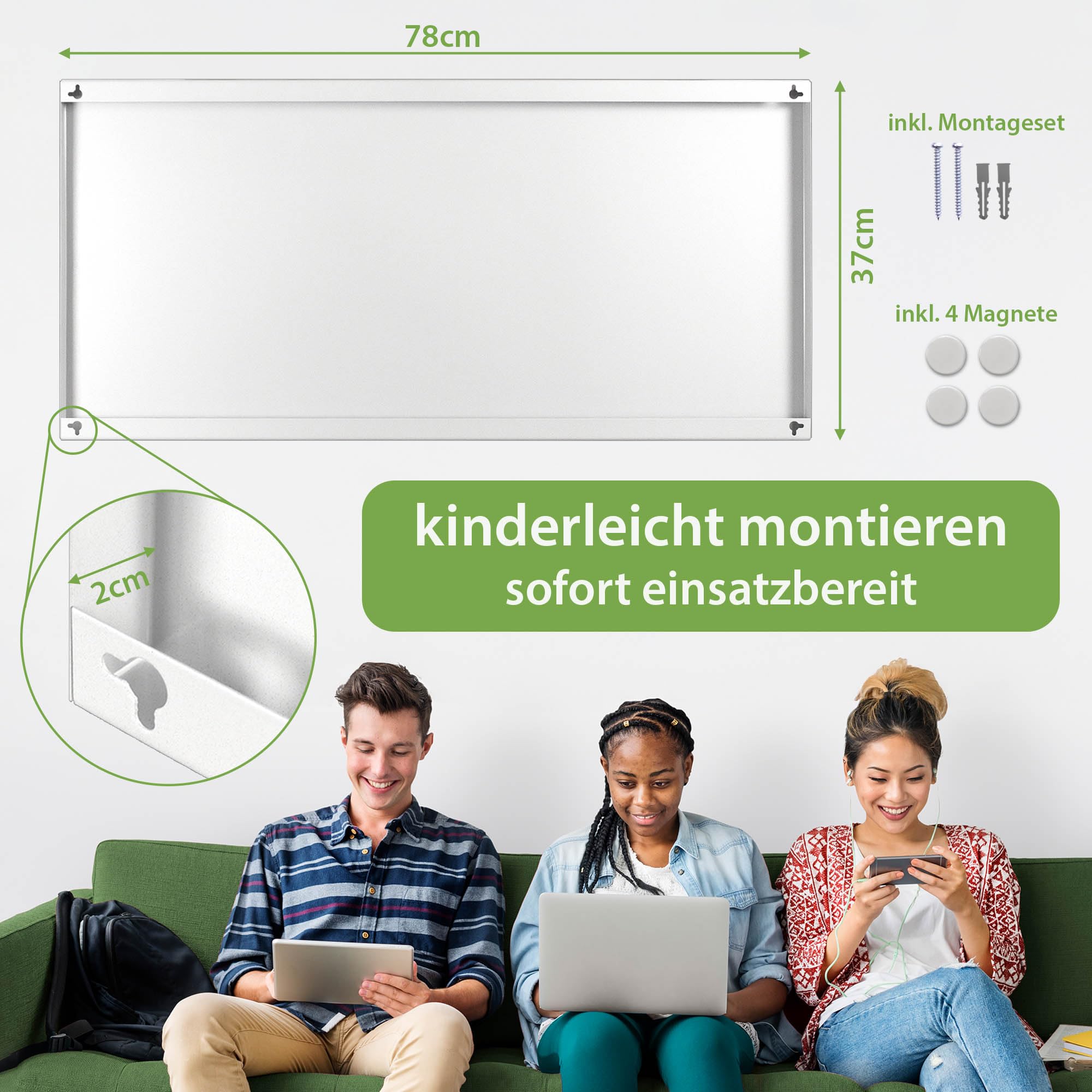 Banjado Magnettafel Farbspritzer Magnettafel 78x37 cm