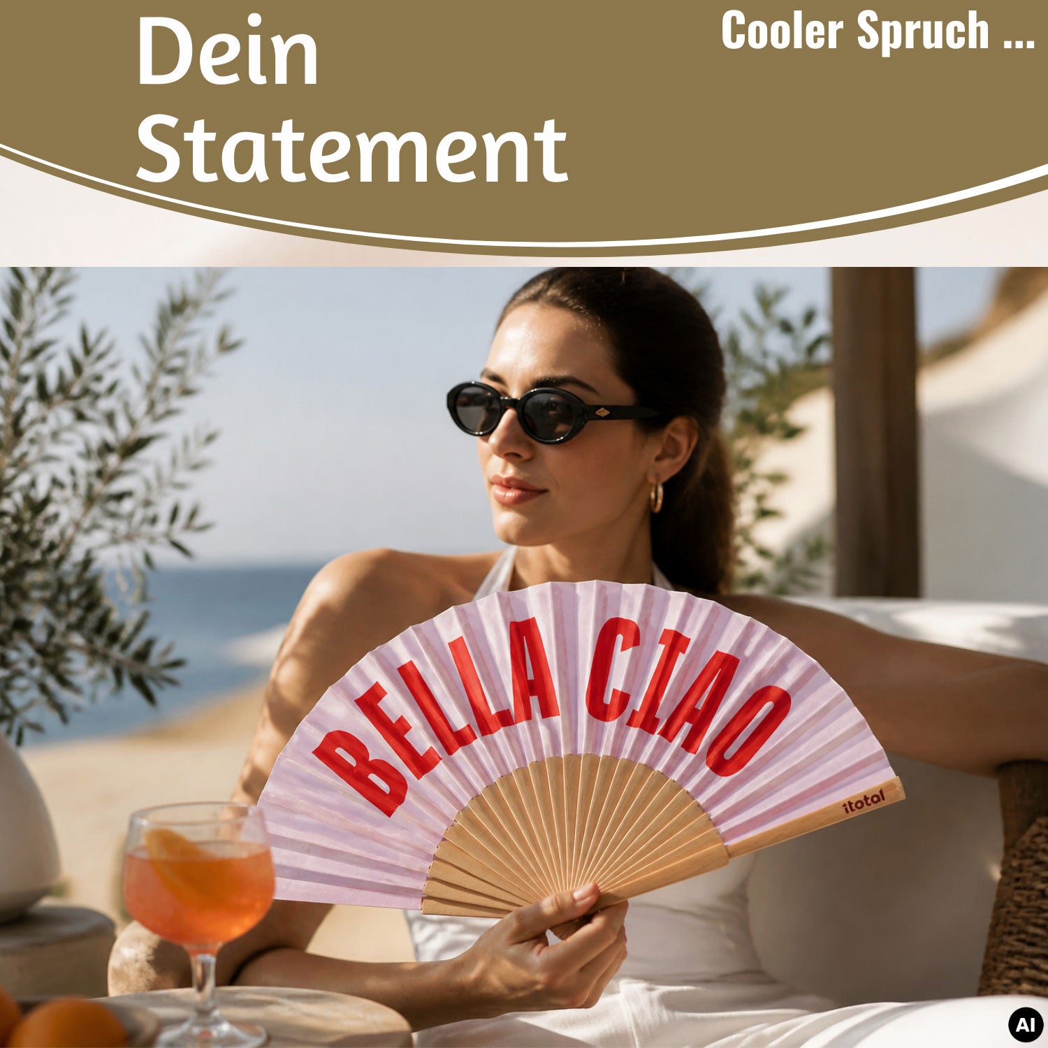 LS-LebenStil Shopper & Taschen Bella Ciao Handfächer Rosa Rot Holz