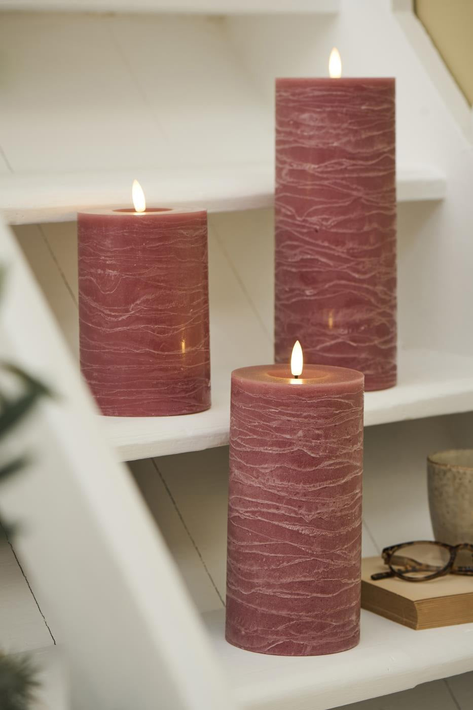 LS-LebenStil Möbel LED Stumpenkerze Rosa 20cm Echtwachs