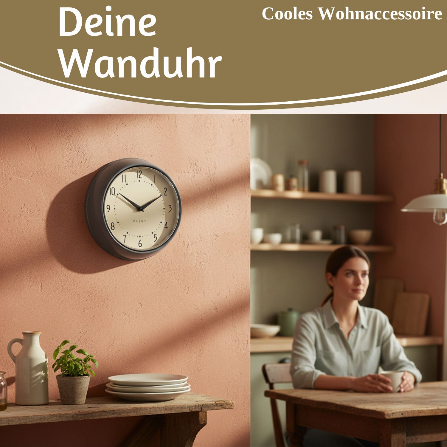 LS-LebenStil Wanduhr Metall Grau 23cm Retro Küchenuhr