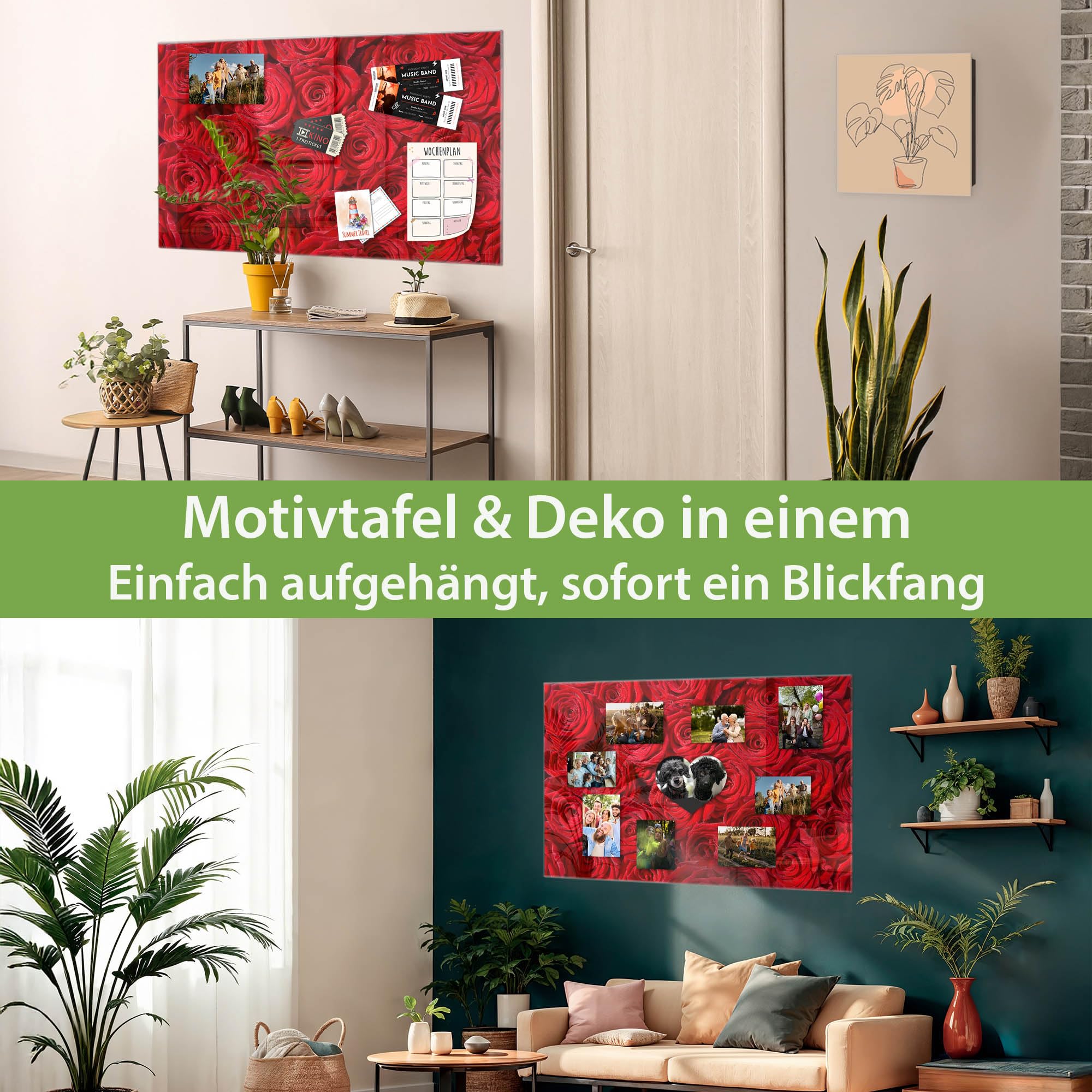 Banjado Magnettafel Rosenbett Glas-Memoboard 120x80 cm