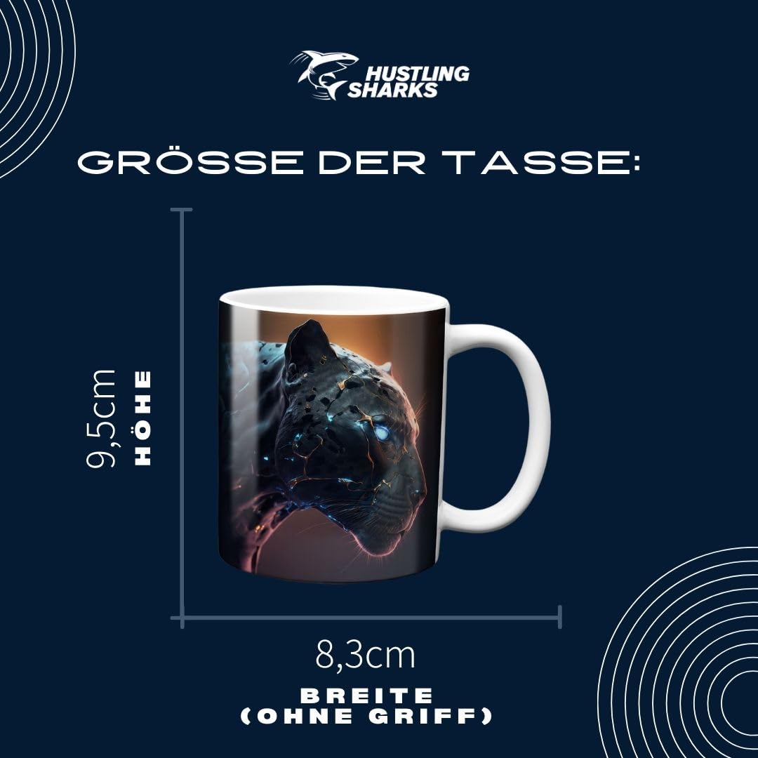 Hustling Sharks Leuchtender Panther Tasse 330ml weiß Tiermotiv