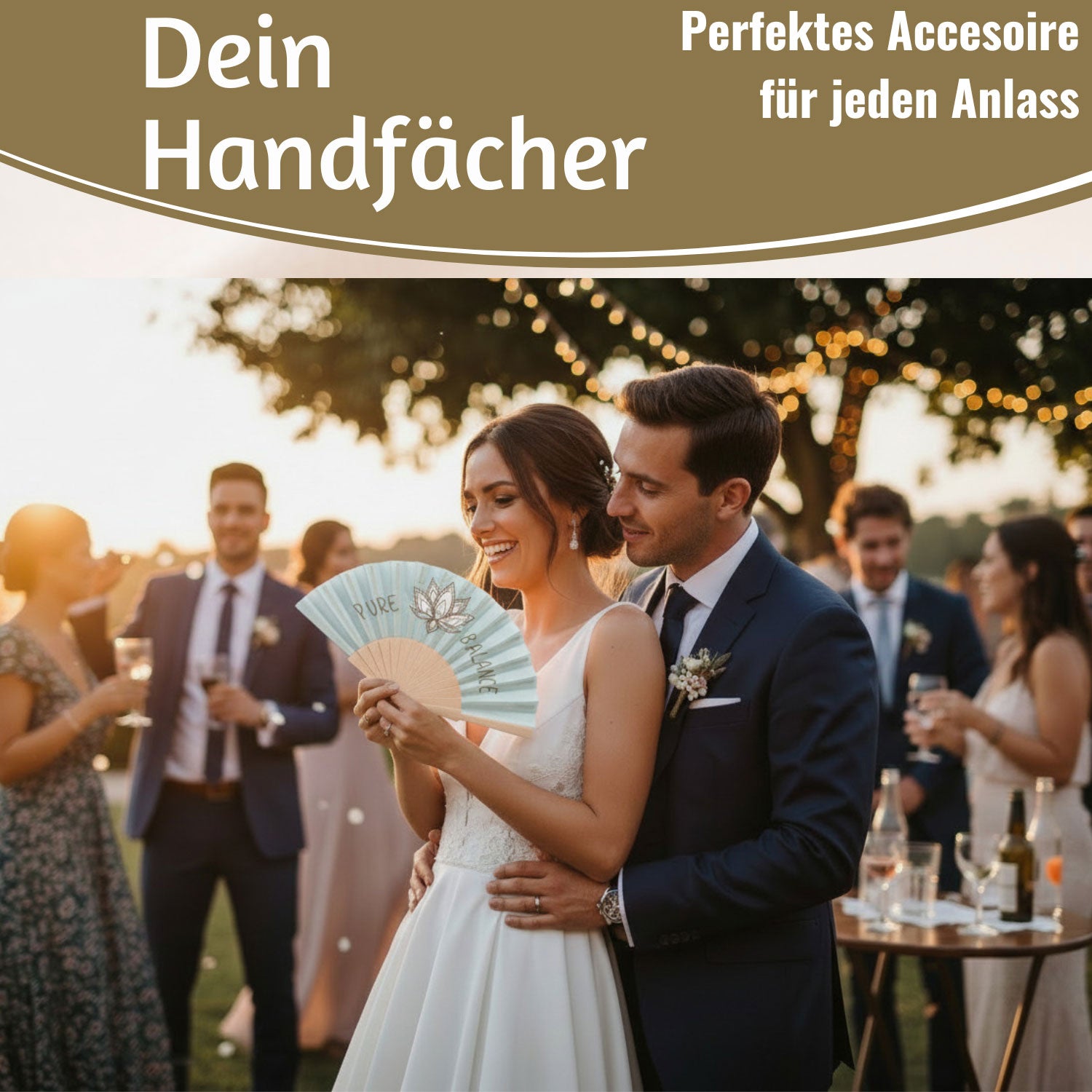 Handfächer Pure Balance Holz Stoff blau grau 42 cm faltbar