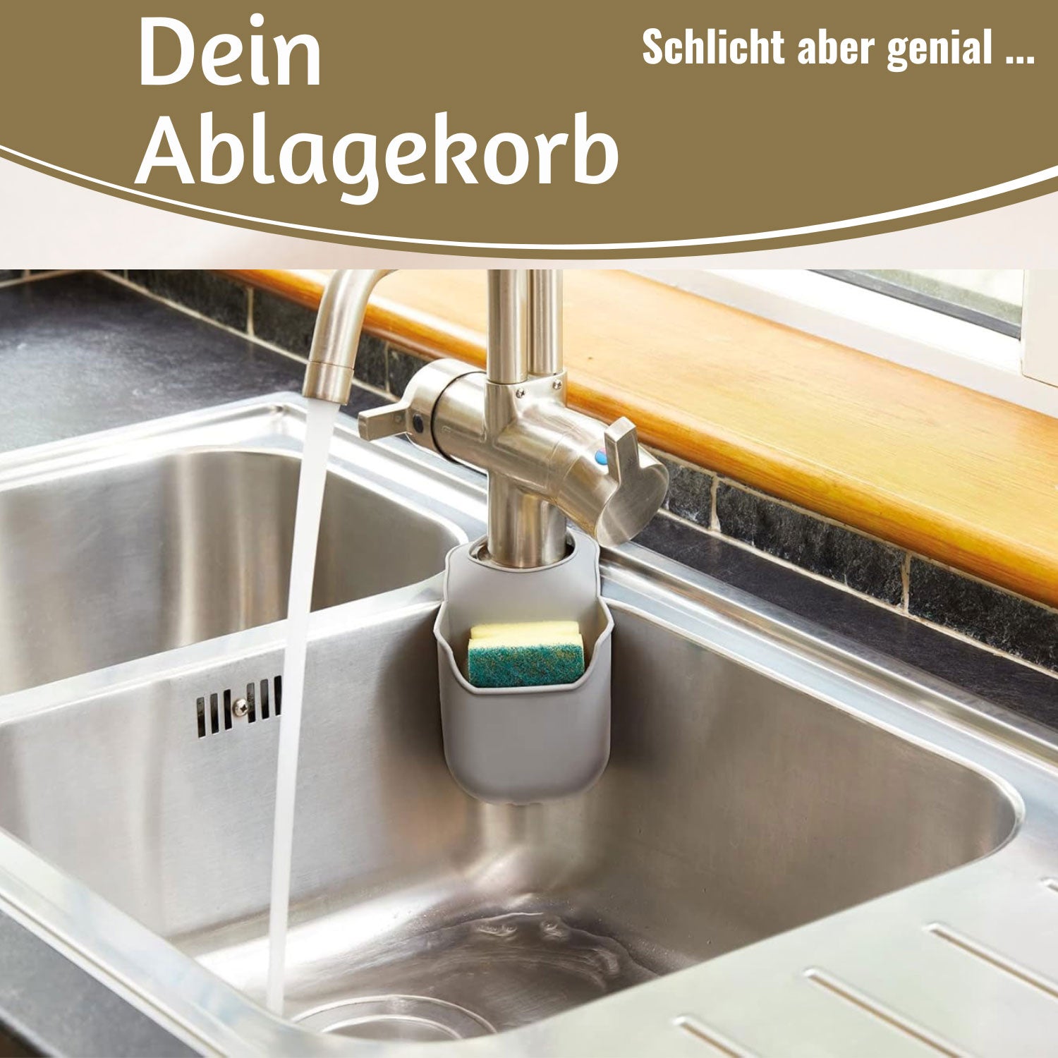 LS-LebenStil Küche Silikon Schwammhalter 2er Set Grau Wasserhahn