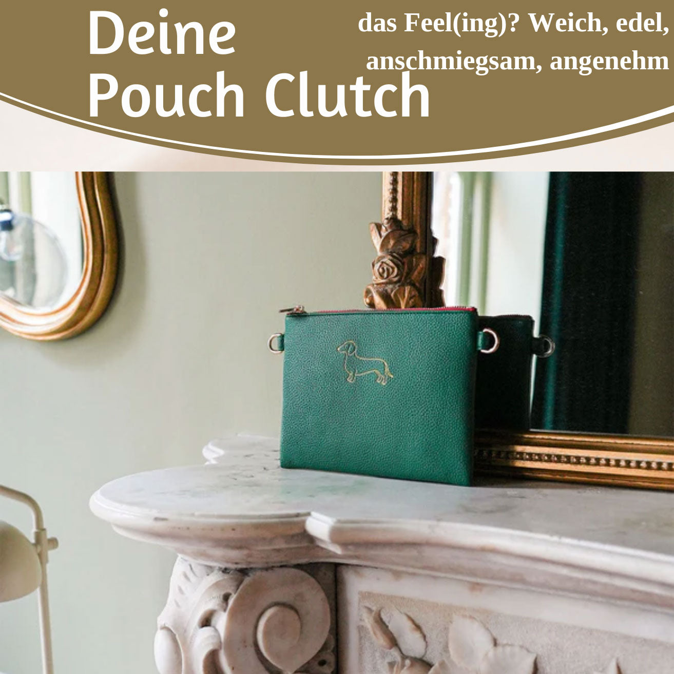 Mimi's Glow Lia Clutch Dackel 22cm Grün PU-Leder
