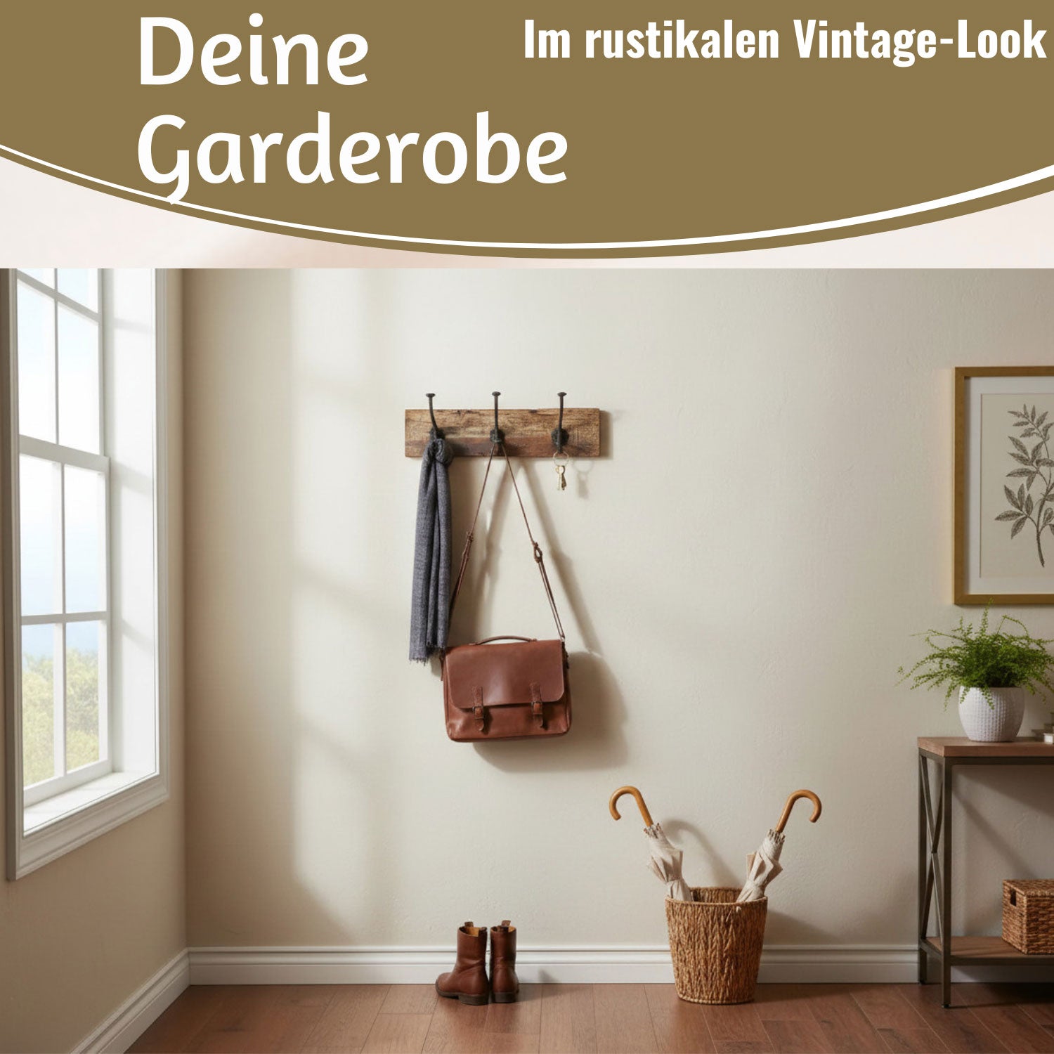 LS-LebenStil Möbel Wohnen Wandgarderobe Teak 38cm braun 3 Haken