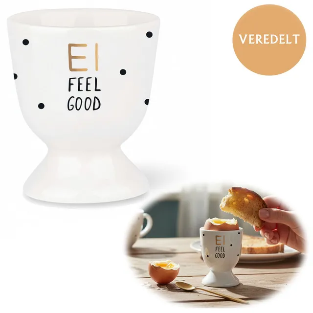LS-LebenStil Ei Feel Good Eierbecher Echt-Gold Porzellan Weiß