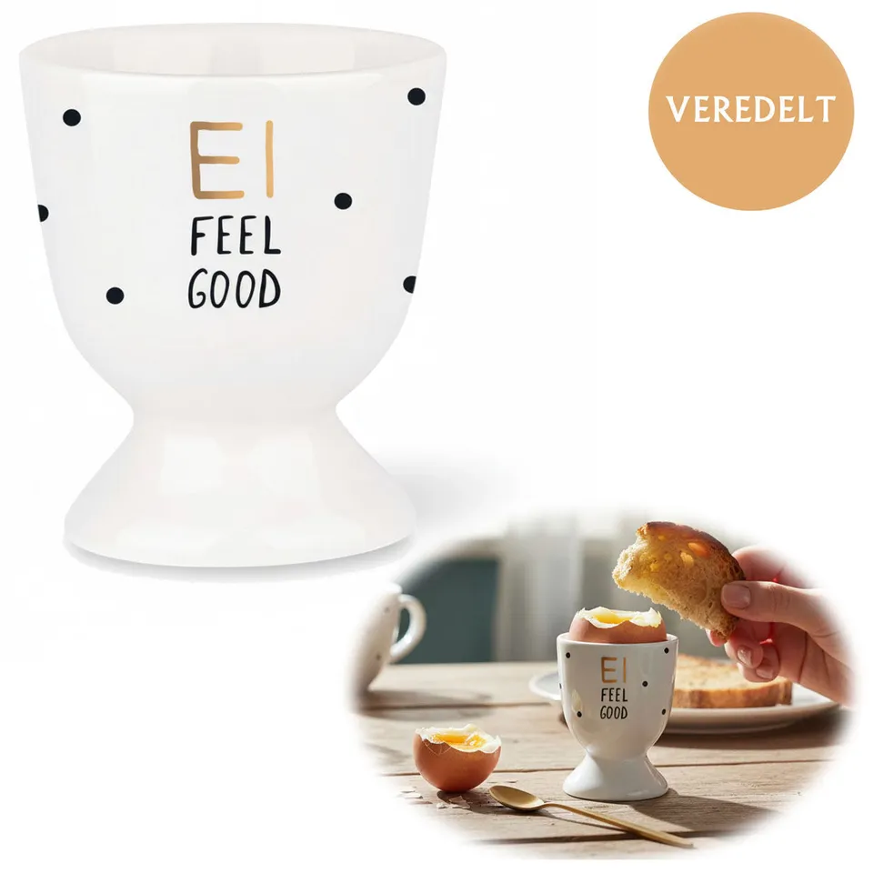 LS-LebenStil Ei Feel Good Eierbecher Echt-Gold Porzellan Weiß