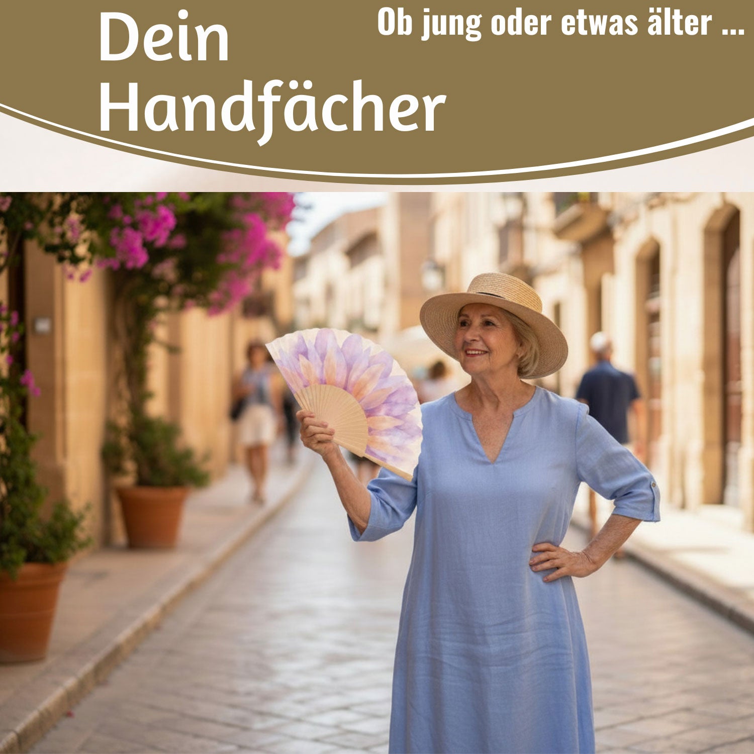 LS-LebenStil Shopper & Taschen Blume Fächer Holz Stoff Lila 23x42cm