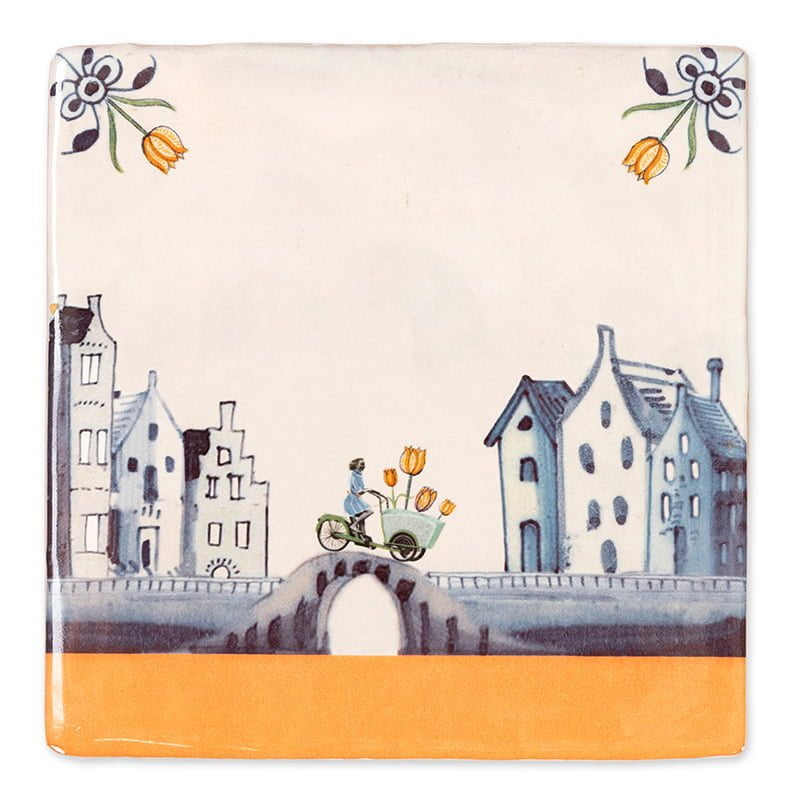 Storytiles Delft Blue Tulpen unterweg Fliese S 10x10 cm Bestseller