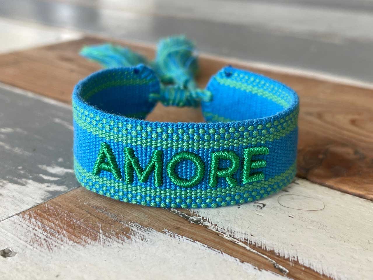 LS-LebenStil Amore Stoffarmband Canvas blau grün Quasten