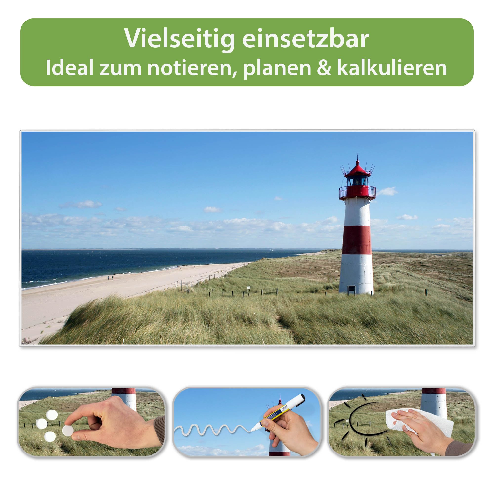 Banjado Magnettafel Leuchtturm 78x37cm weiß Metall