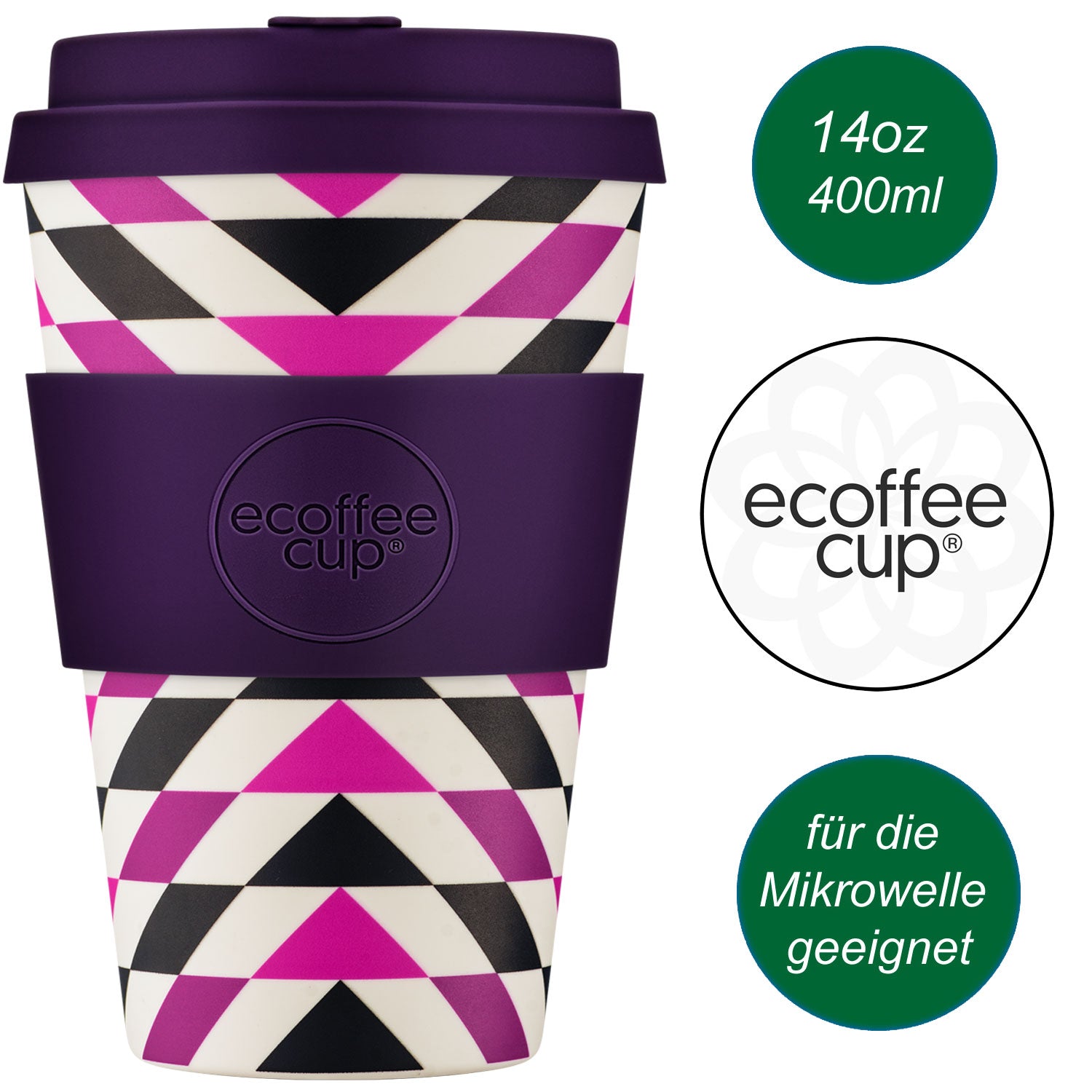 LS-LebenStil Ecoffee Cup 400ml Pink Polka Coffee Becher