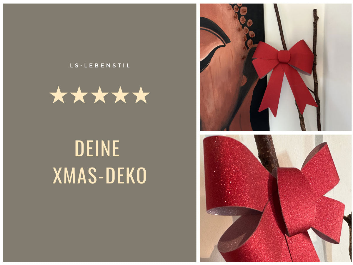 LS-LebenStil Weihnachtsschleife XXL 29 cm rot funkelnd 2er Set