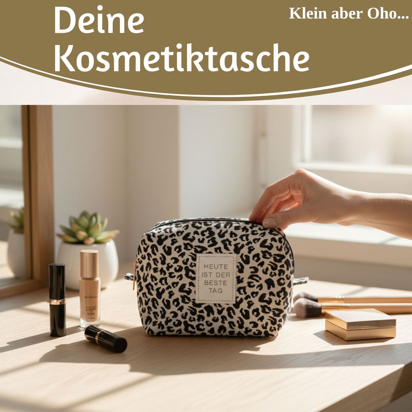 LS-LebenStil Kosmetiktasche Leo creme 14x11cm Baumwolle klein