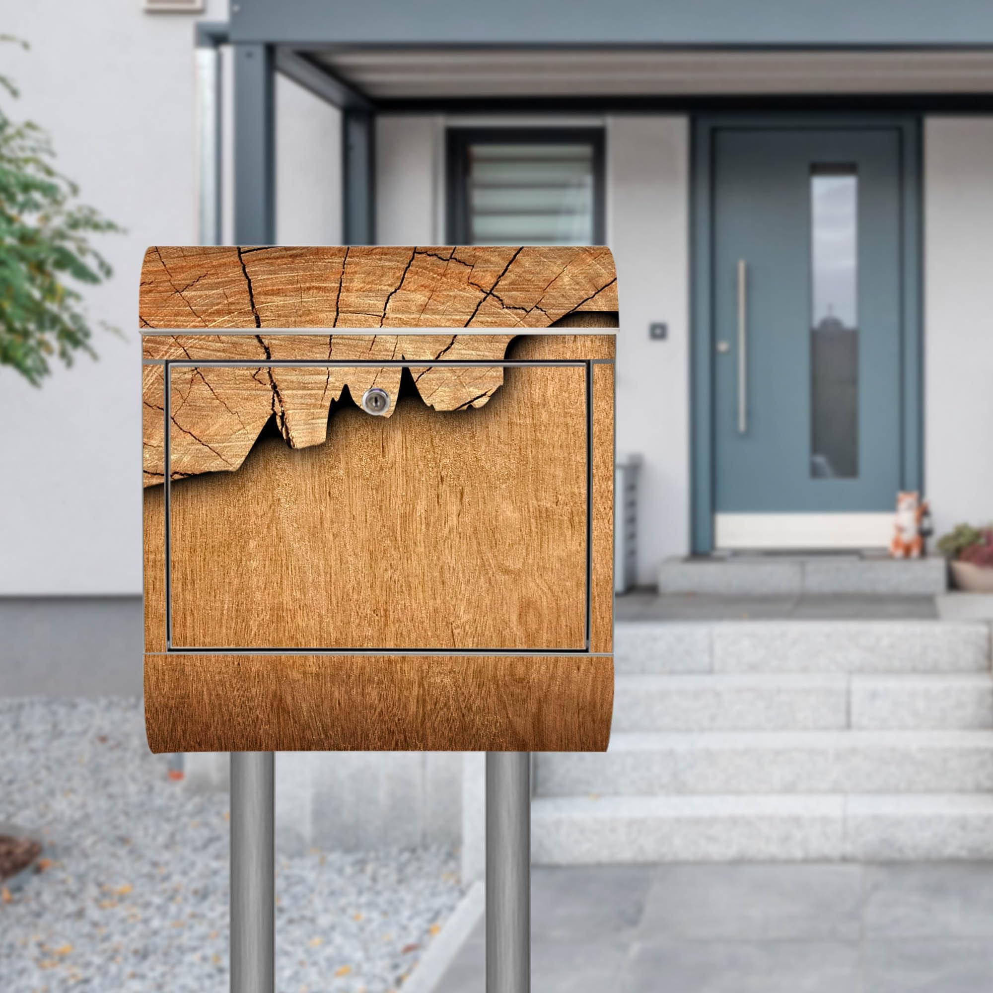 Banjado Briefkasten Holz Standbriefkasten Edelstahl A4 38x43cm