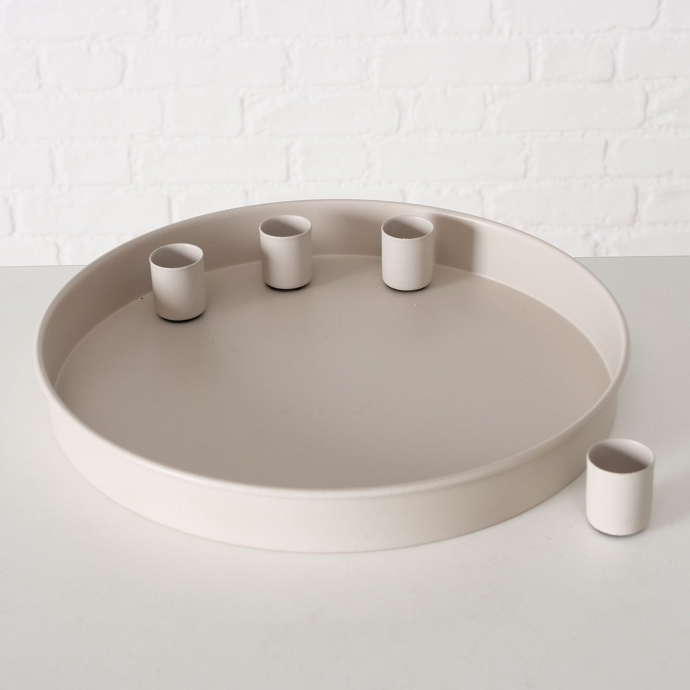 LS-LebenStil Kerzentablett Magnet Beige Rund Ø25cm 4 Halter