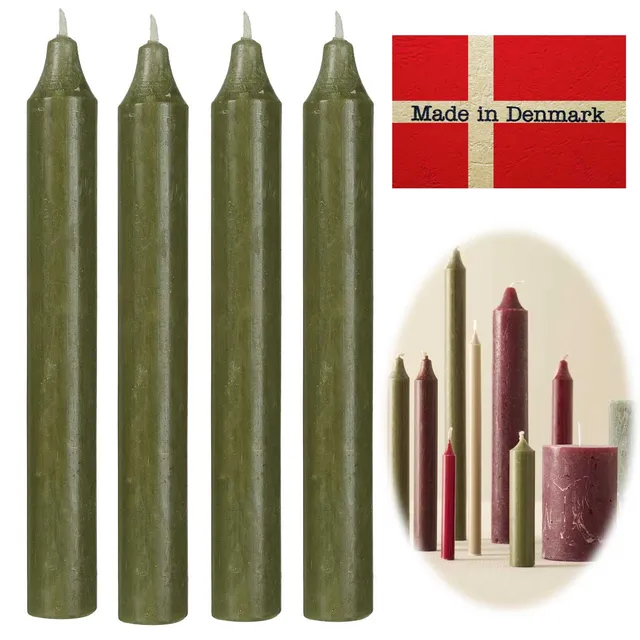 Ribe Stabkerzen Rustik Waldgrün 18x2,2cm 4er Set Tafelkerzen