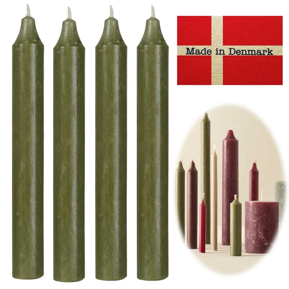 Ribe Stabkerzen Rustik Waldgrün 18x2,2cm 4er Set Tafelkerzen
