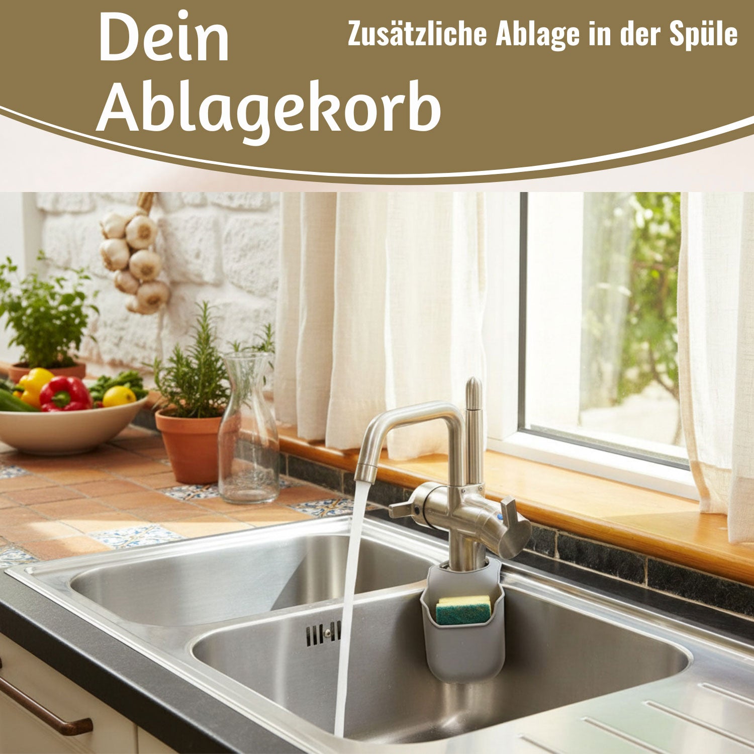 LS-LebenStil Küche Silikon Schwammhalter 2er Set Grau Wasserhahn