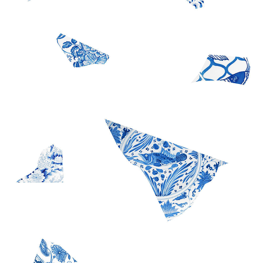 Mineheart Plate Fragment Tapete Weiß Blau Rolle glatt