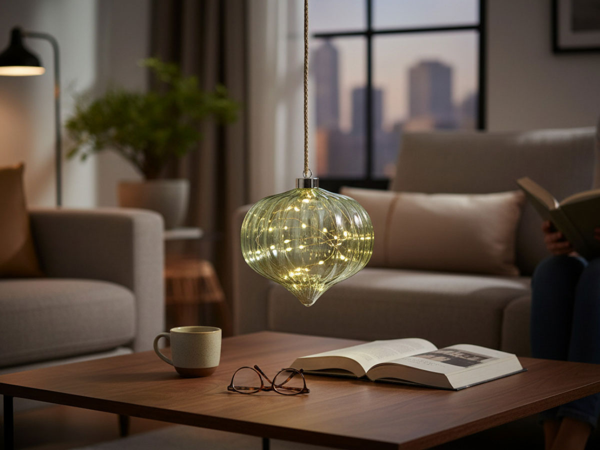 LS-LebenStil Kampen Lichtkugel 20cm Grün Glas 15 LED Timer