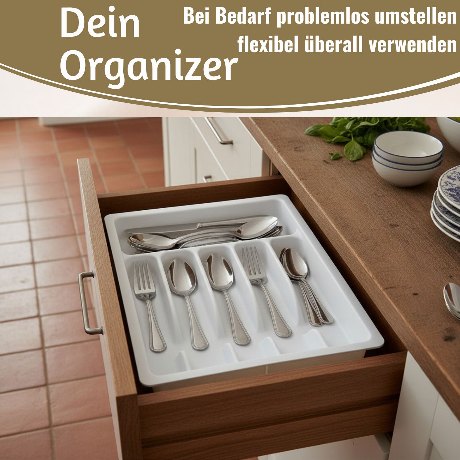 LS-LebenStil Küche Schubladeneinsatz Besteckkasten 29-50cm Weiß