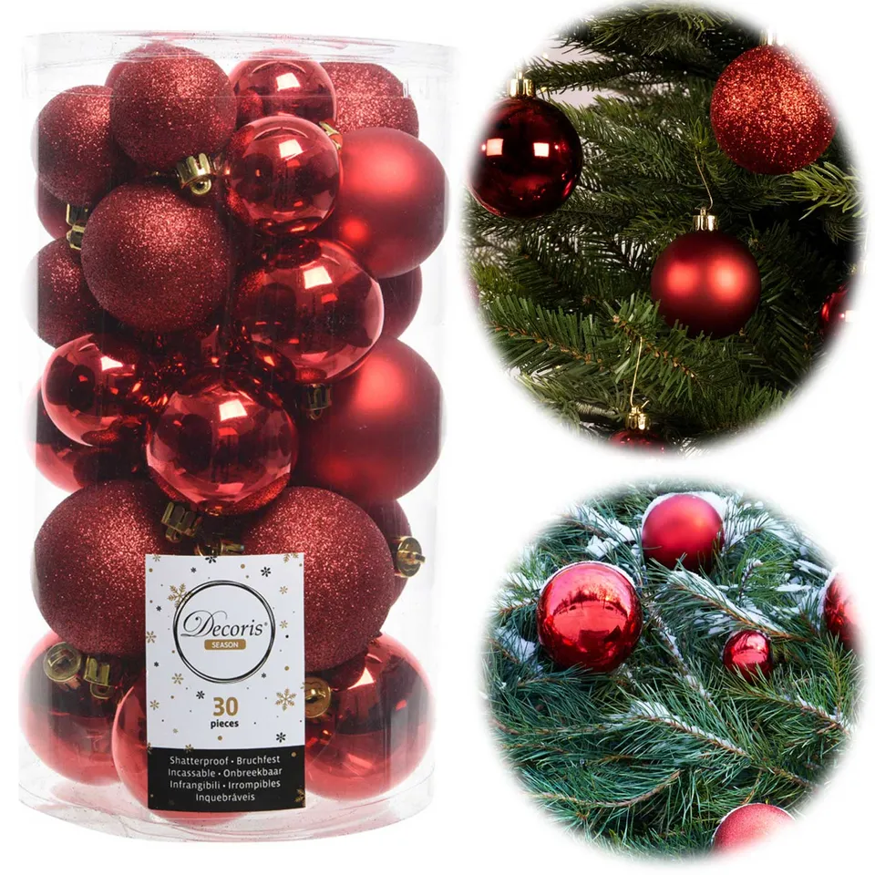 LS-LebenStil Möbel & Wohnen 30 Kunststoff Weihnachtskugeln Rot