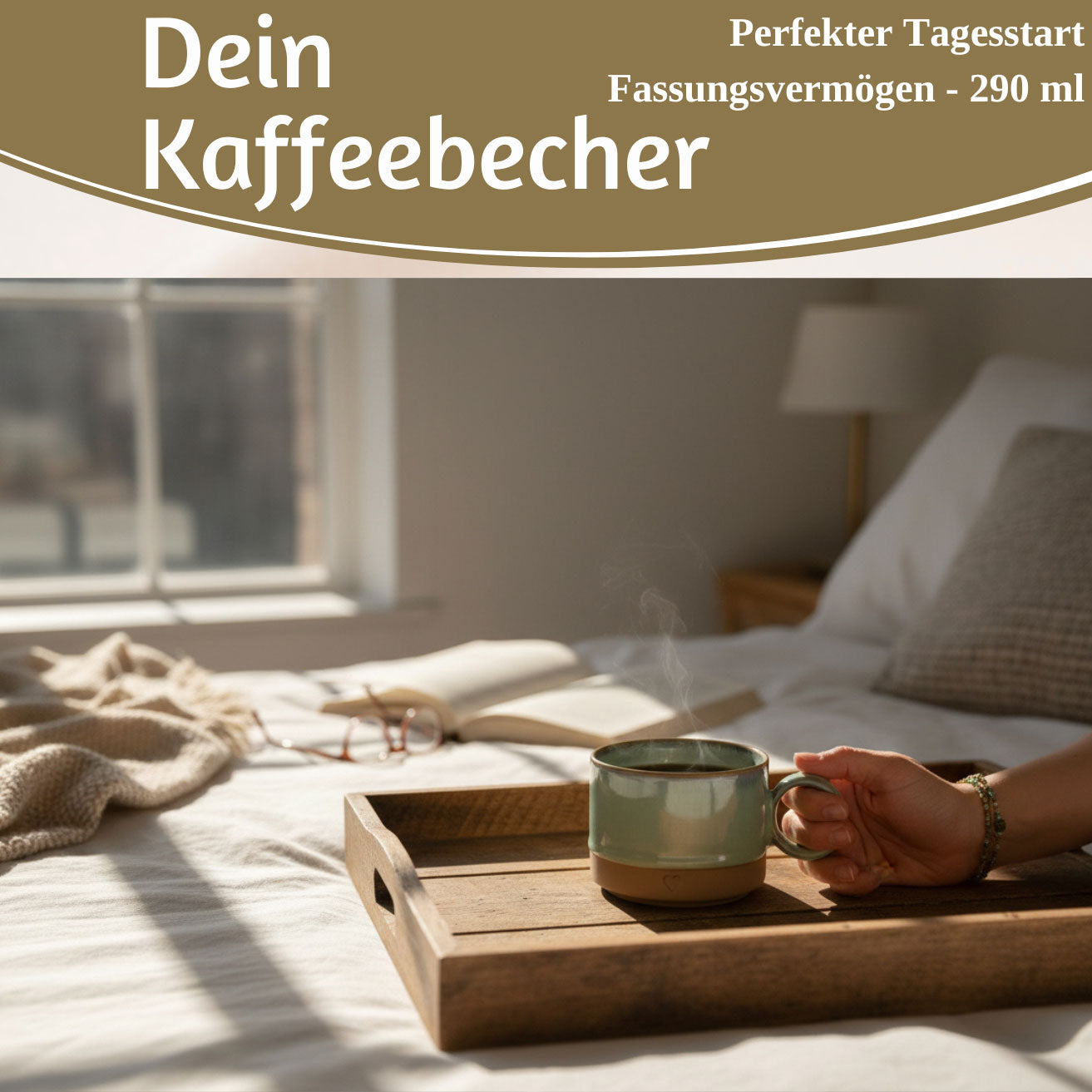 LS-LebenStil Tontasse Kaffeebecher 290ml Aqua Herz mattbraun