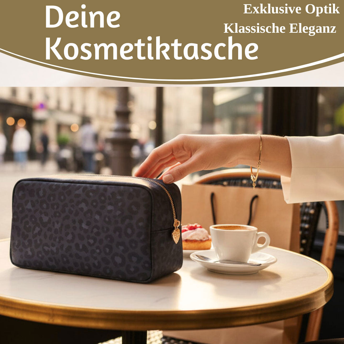 Mimi's Glow Kulturtasche Romy 26x14cm leo grau Kosmetiktasche