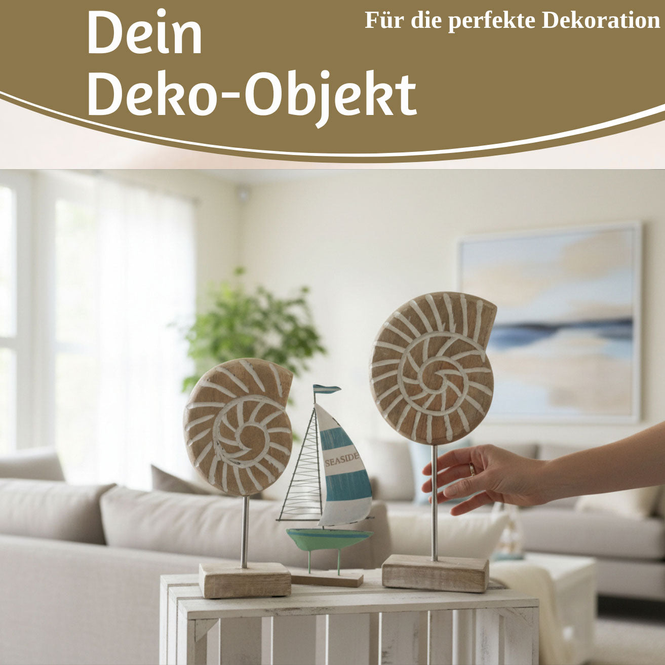 LS-LebenStil Sylt Muscheln Deko Objekt Set 2tlg Mango Holz