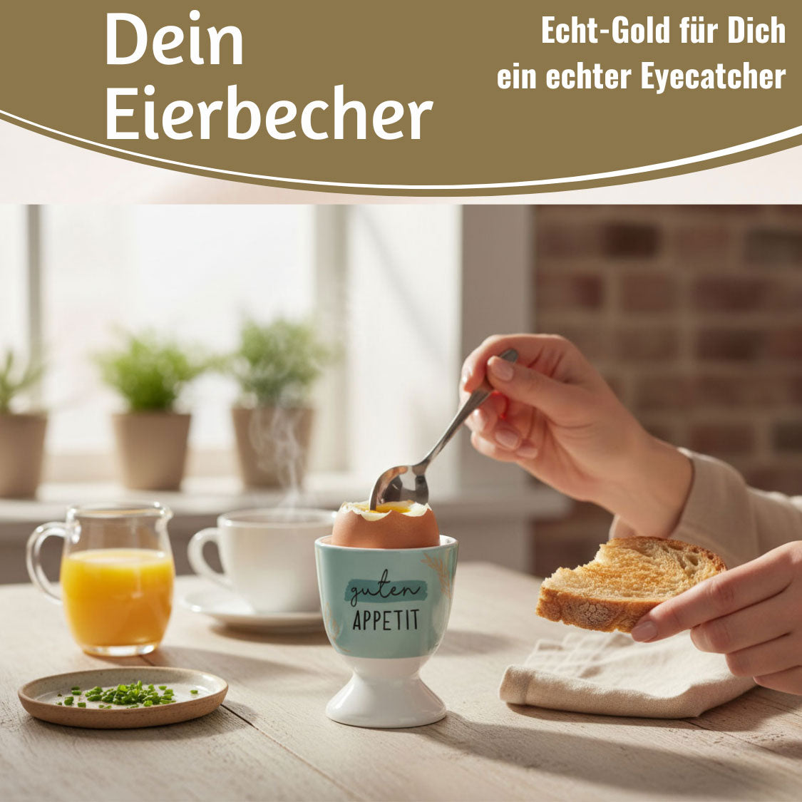 LS-LebenStil Küche & Haushalt Eierbecher Guten Appetit Echt-Gold