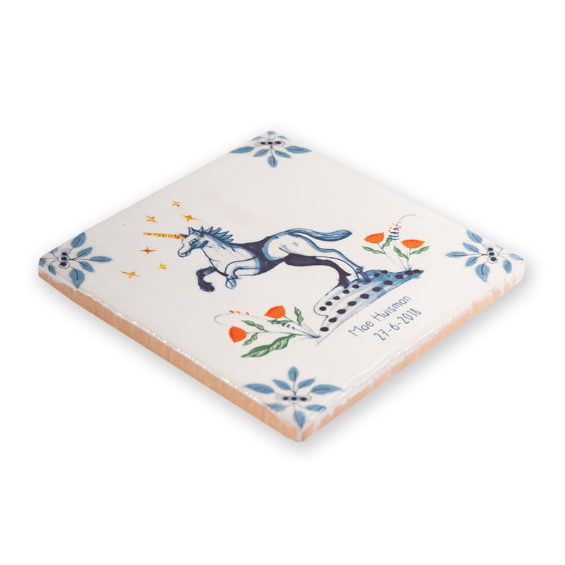 Storytiles Delft Blue Sparkle Unicorn Fliese S 10x10 cm Einhorn