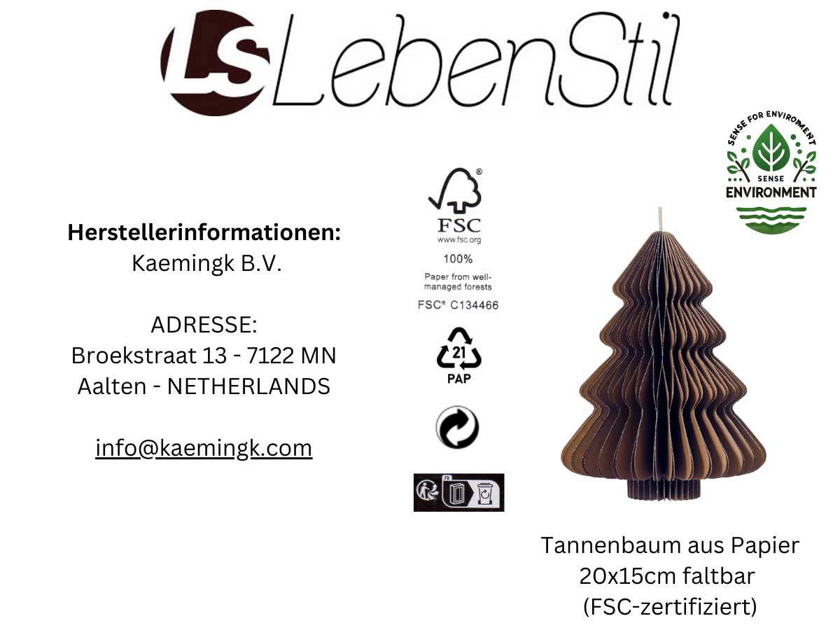 LS-LebenStil Möbel & Wohnen Papier-Tannenbaum 15x11cm braun Weihnachtsdeko