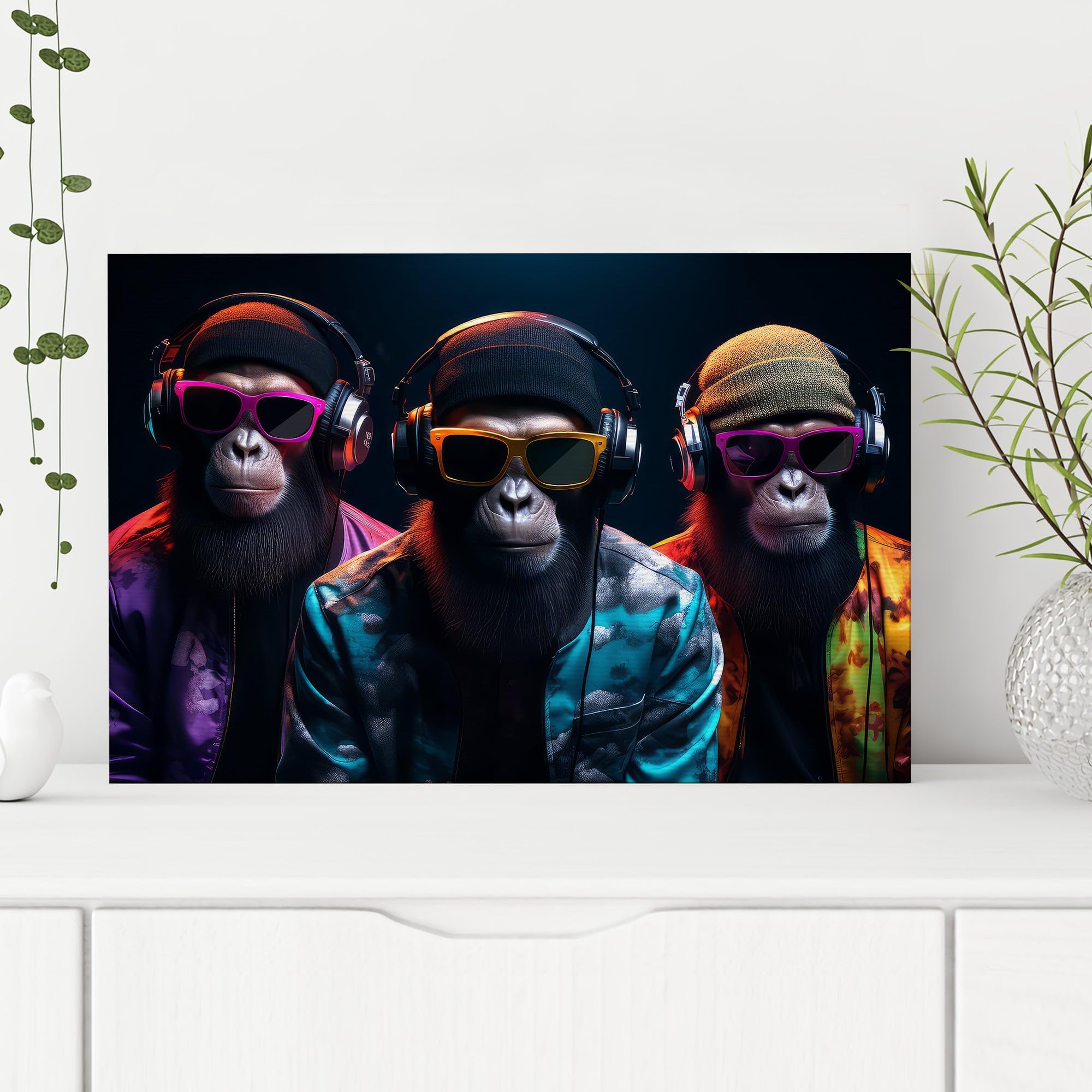 Hustling Sharks Wandbilder Three Cool Monkey Leinwand 60x90 cm Tiere