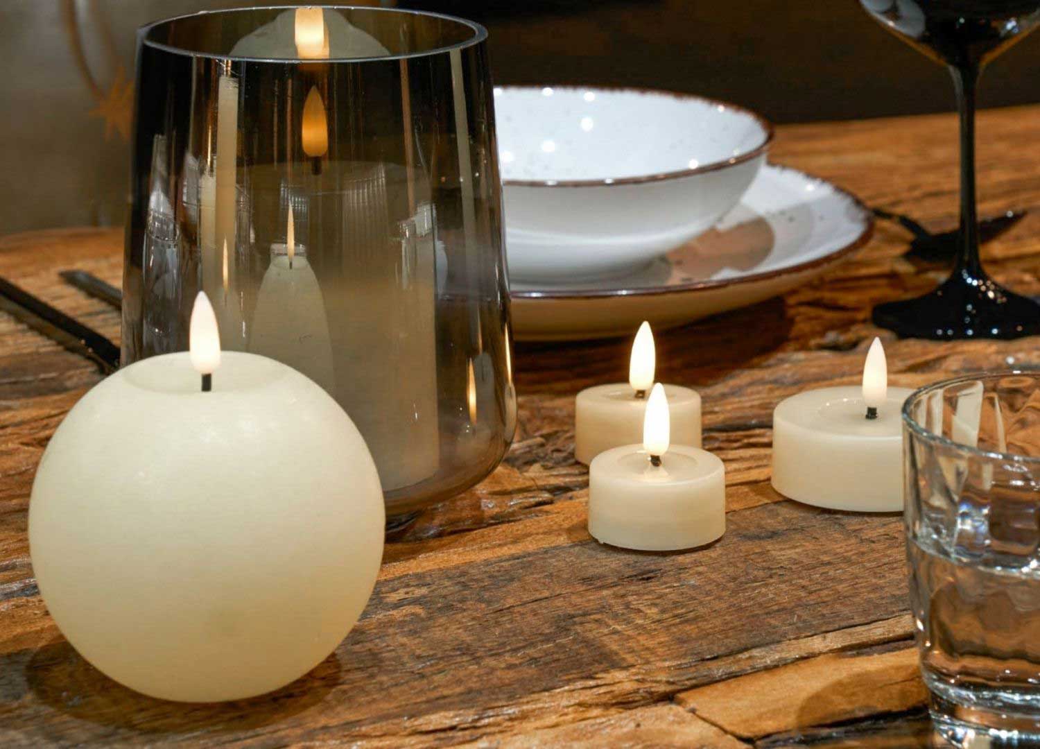LS-LebenStil Ribe LED Teelichter Creme 4,5cm 2er Set Echtwachs