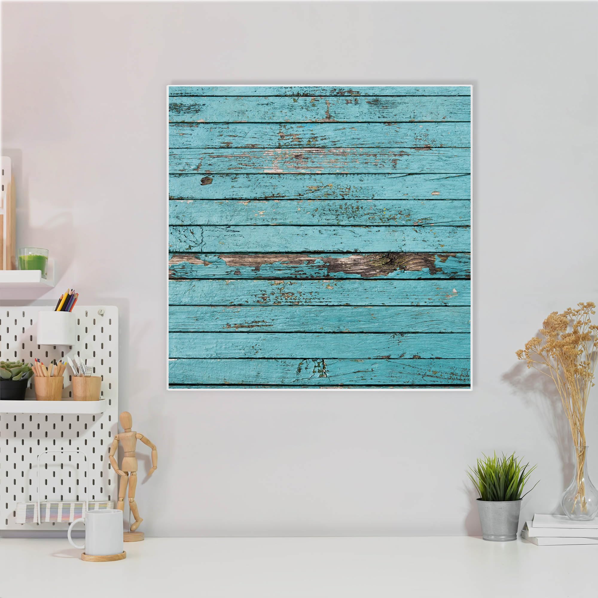Banjado Magnettafel Blaue Holzlatten Pinnwand 50x50 cm