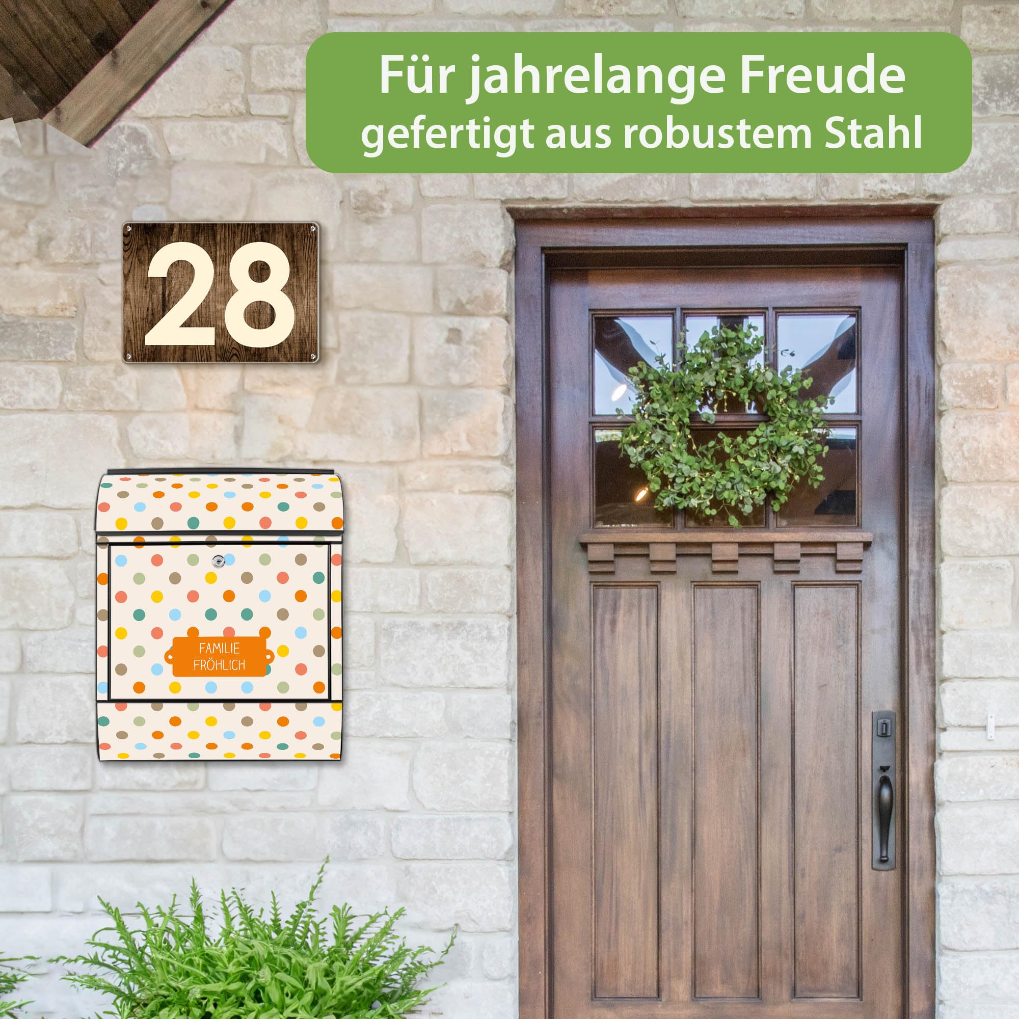 Banjado Briefkasten Bunte Punkte Postkasten Schwarz mit Name A4
