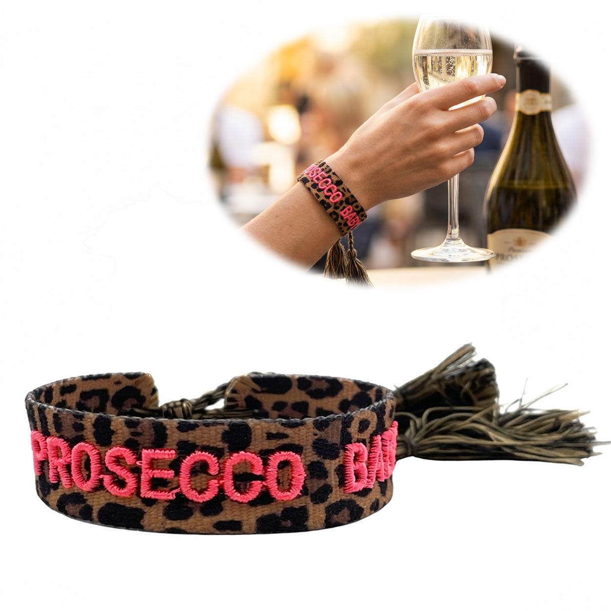 LS-LebenStil Canvas Armband Leo Prosecco Baby Neon Bubble