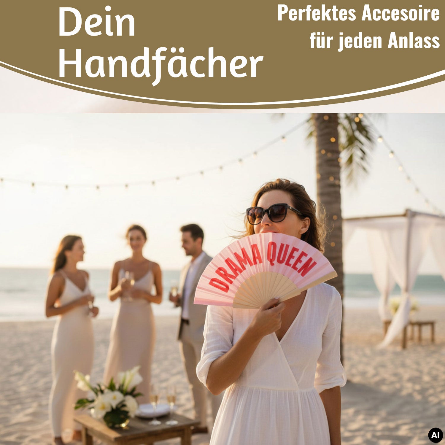 LS-LebenStil Drama Queen Handfächer Holz Stoff Rosa 42cm