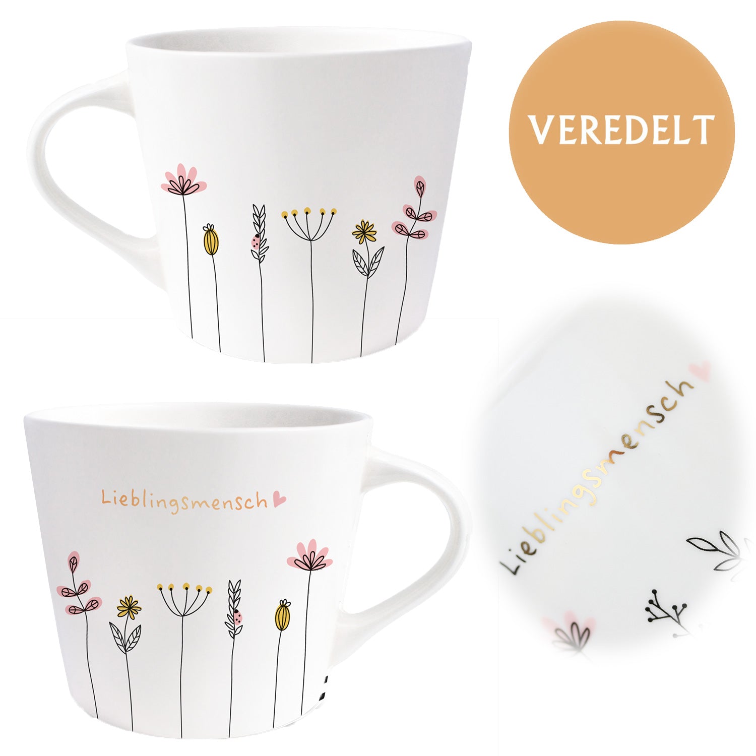 LS-LebenStil Lieblingsmensch Kaffeebecher 420ml Weiß Gold Echtgold